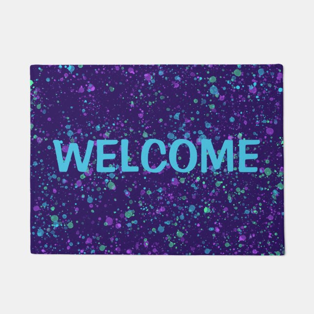 Purple and Blue Splatters Welcome Door Mat (Front)