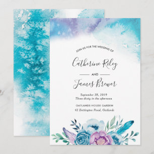 Purple and blue spring floral Wedding invitation