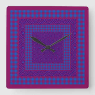 Purple and Blue Square Wall Clock, Checks, Ogees Clock