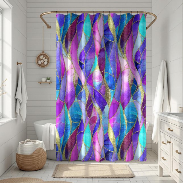 Purple and Blue Stained Glass Mosaic pattern Shower Curtain (Creator Uploaded)