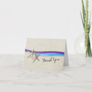 Purple and Blue Starfish and Ribbon Thank You Card
