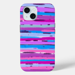 Purple and Blue Stripes Art iPhone 15 Case