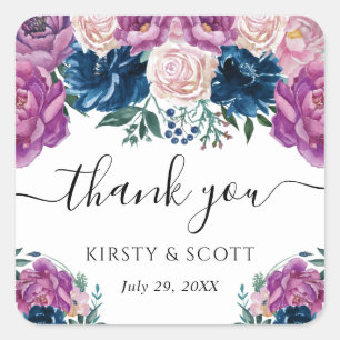 Purple and Blue Summer Flower Wedding Square Sticker