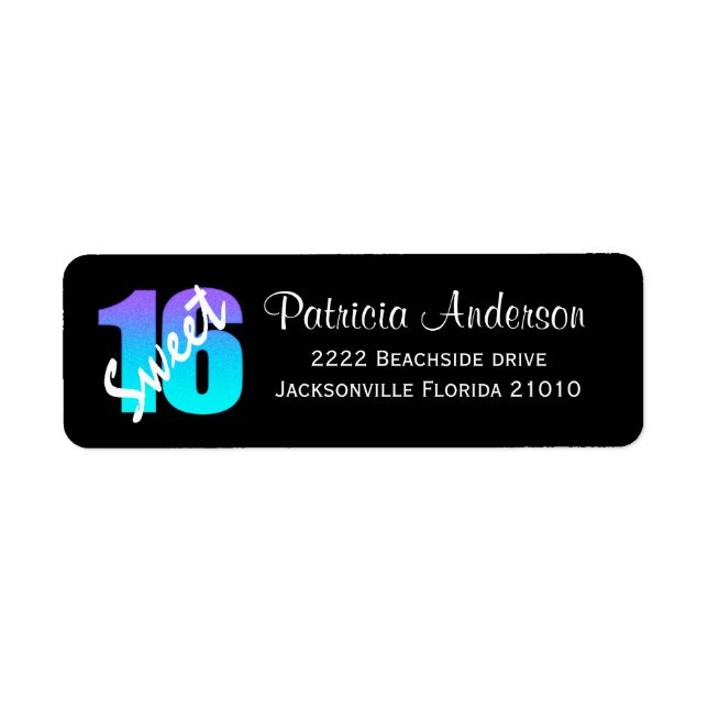 Purple And Blue Sweet 16 Address Labels (Front)