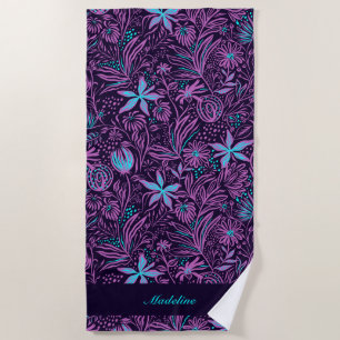 Purple and Blue Tropical Flowers Custom Beach Towel