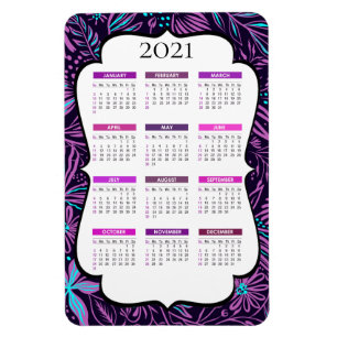 Purple and Blue Tropical Leaves 2021 Calendar Magnet