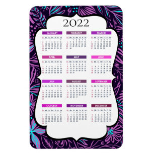 Purple and Blue Tropical Leaves 2022 Calendar Magnet
