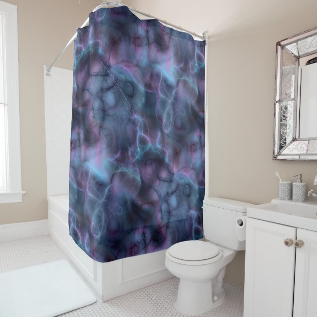 purple and blue turquoise Marble abstract Shower Curtain (In Situ)