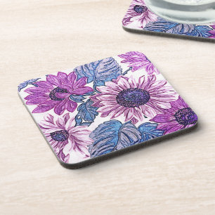 Purple and Blue Vintage Flower Art Coaster