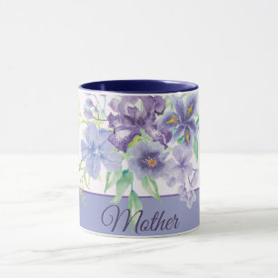 Purple and blue watercolor irises customisable  mug