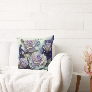 Purple and Blue Watercolor Rose Enlarged Cushion