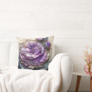 Purple and Blue Watercolor Rose Enlarged Cushion