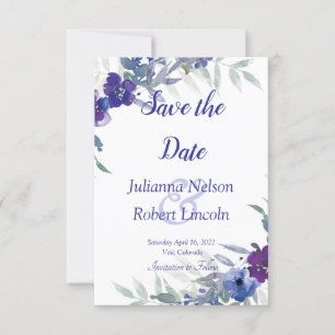Purple and blue watercolor save the date invitatio invitation
