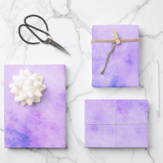 Purple and Blue Watercolor Space Galaxy Wrapping Paper Sheet (Front)