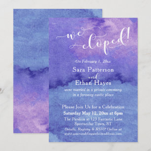 Purple and Blue Watercolor We Eloped Reception Invitation