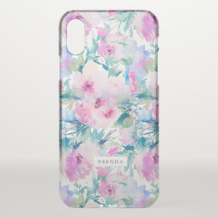 Purple and blue watercolors flowers collage iPhone x case