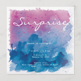 Purple and Blue Watercolour Surprise Birthday Invitation