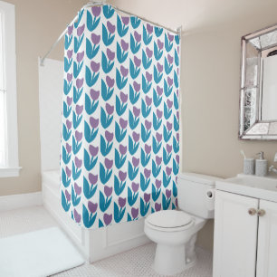 Purple and Blue Whimsical Abstract Flower Pattern Shower Curtain