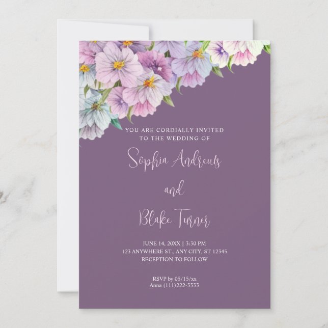 Purple and Blue Wildflowers Purple Garden Wedding Invitation (Front)