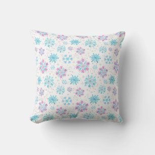 Purple and Blue Winter Snowflakes Cushion