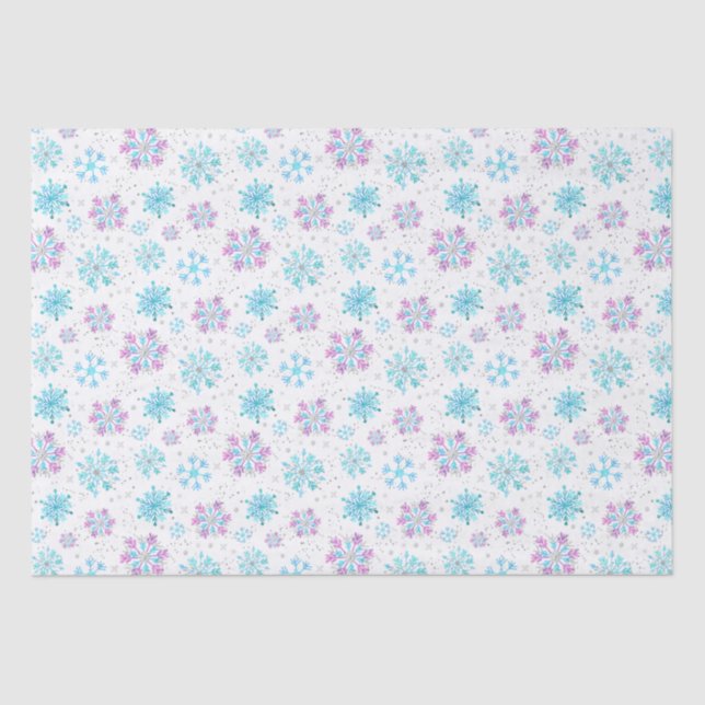 Purple and Blue Winter Snowflakes Pattern Tissue Paper (Front)