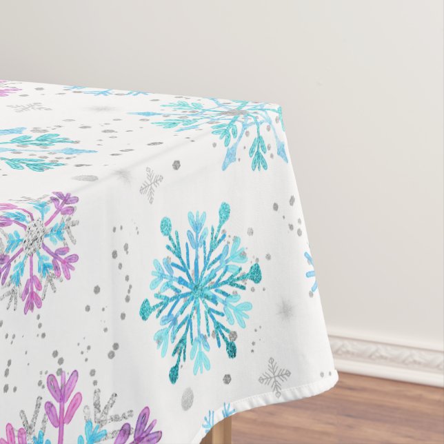 Purple and Blue Winter Snowflakes Tablecloth (In Situ)