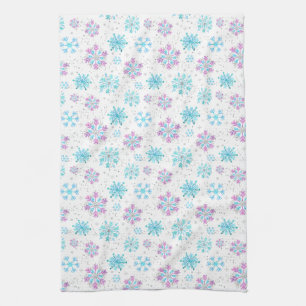 Purple and Blue Winter Snowflakes Tea Towel