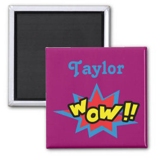 Purple and Blue Wow Comic Book Design Magnet