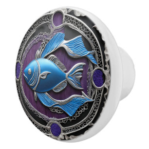 Purple and blue Zodiac Pisces Metal Art Ceramic Knob