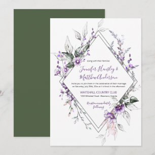 Purple and Blush Diamond Frame Wedding Invitation