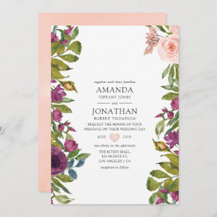 Purple and Blush Floral Wedding Invitation