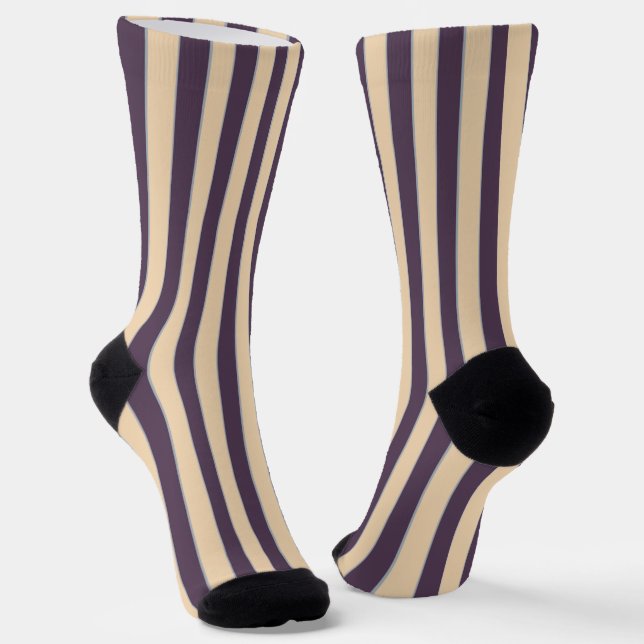 Purple and blush pink line stripes pattern socks (Angled)