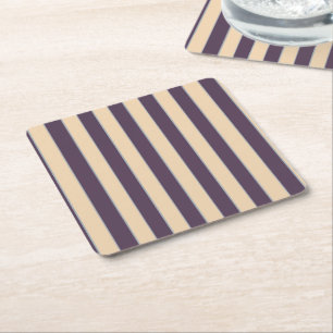 Purple and blush pink line stripes pattern square paper coaster