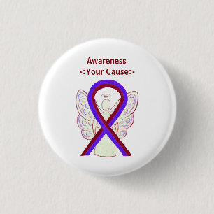 Purple and Burgundy Awareness Ribbon Angel Button