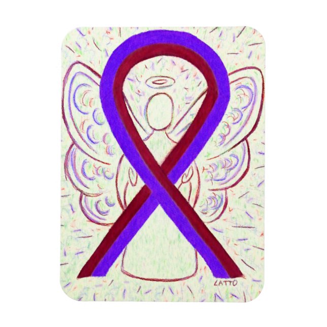 Purple and Burgundy Awareness Ribbon Angel Magnets (Vertical)