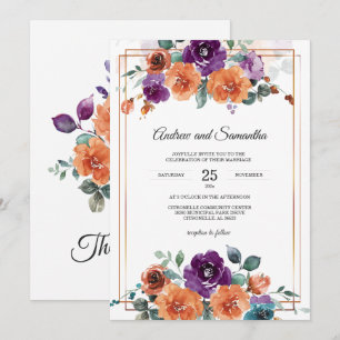 Purple and Burnt Orange Wedding Colours Invitation