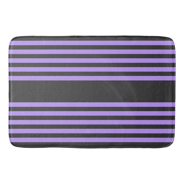 Purple and charcoal five stripe pattern bath mat (Front)