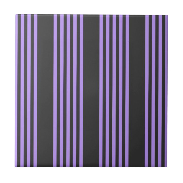 Purple and charcoal five stripe pattern ceramic tile (Front)