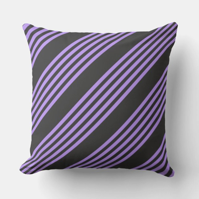 Purple and charcoal five stripe pattern cushion (Front)