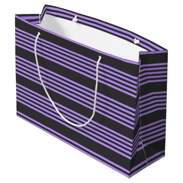 Purple and charcoal five stripe pattern large gift bag (Back Angled)