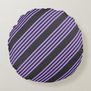 Purple and charcoal five stripe pattern round cushion