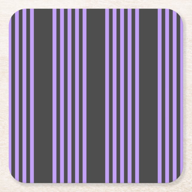 Purple and charcoal five stripe pattern square paper coaster (Front)