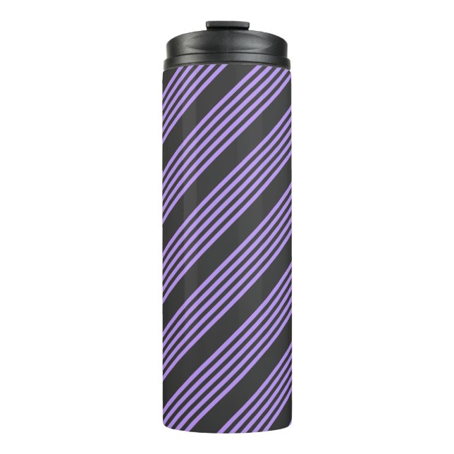 Purple and charcoal five stripe pattern thermal tumbler (Front)