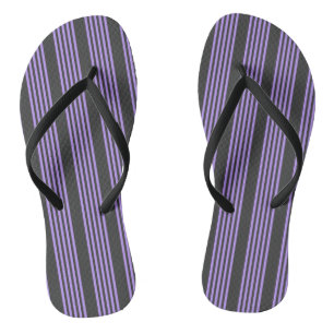 Purple and charcoal five stripe pattern thongs