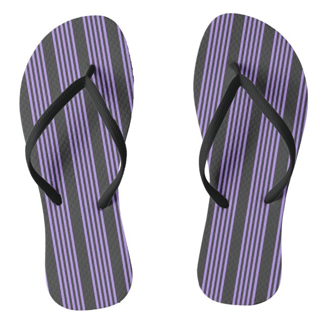 Purple and charcoal five stripe pattern thongs (Footbed)