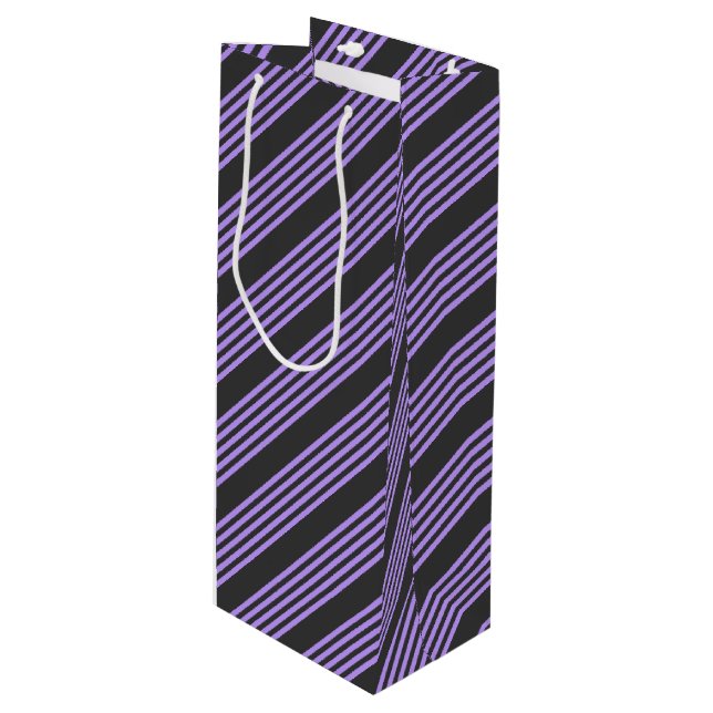 Purple and charcoal five stripe pattern wine gift bag (Front Angled)