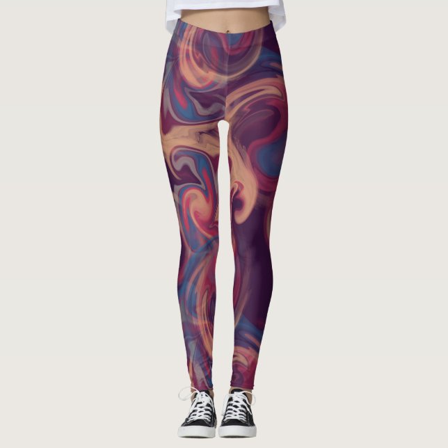 Purple and Colourful Swirling Watercolor Leggings (Front)
