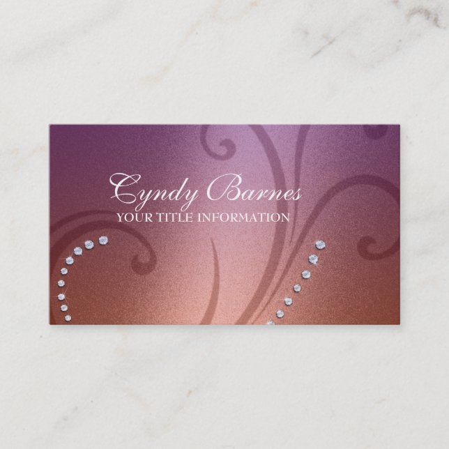 Purple and Copper Shimmer and Crystals Business Card (Front)
