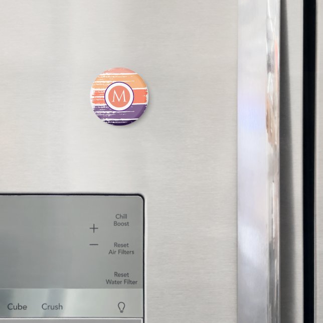 Purple and Coral Brush Stroke Monogram Magnet (In Situ (Fridge))