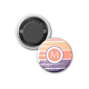 Purple and Coral Brush Stroke Monogram Magnet